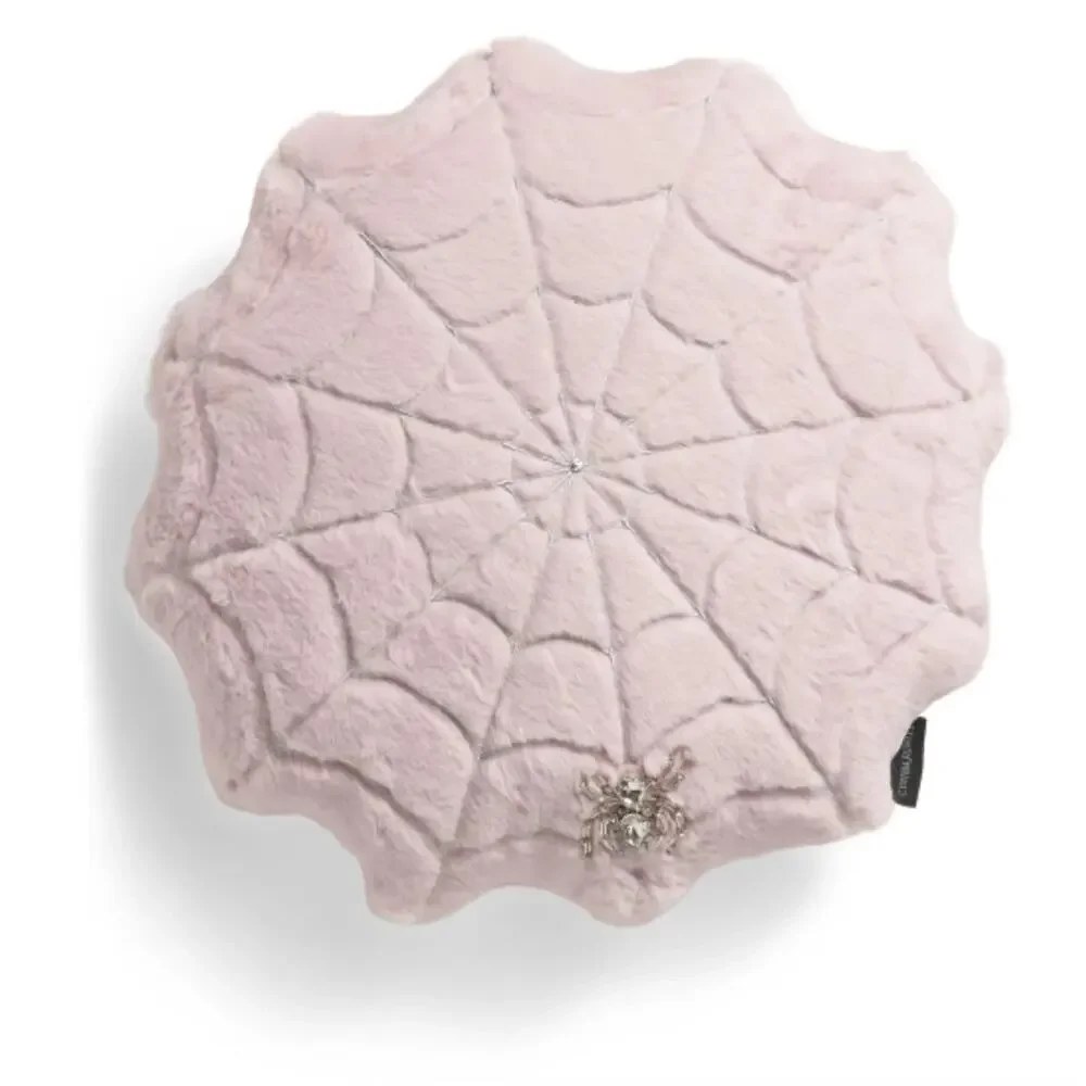 CYNTHIA ROWLEY Halloween Lilac Beaded W Broach Shaped Spider Web Pillow CHIC New